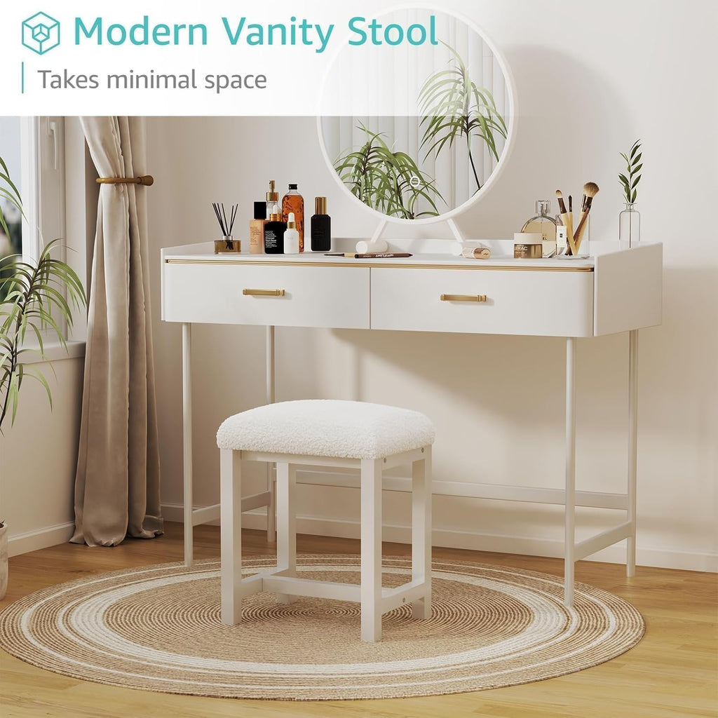 Small Vanity Stool, Cute Vanity Stools with Cushion, White Makeup Vanity Chair for Small Spaces, Living Room, Bedroom, Bathroom, Entryway, Ottoman Foot Rest for Couch Sillas Modern
