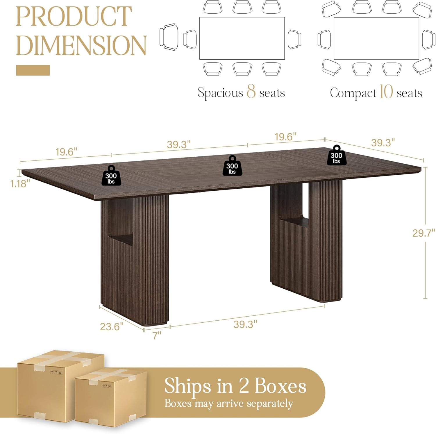 78.5 Inch Dining Table for 4-10 People, Long Large Kitchen Table with Wood Strip Base, Rectangular Kitchen Table, Modern Farmhouse Rectangle Kitchen Dinner Tables for Dining Room Kitchen Living Room