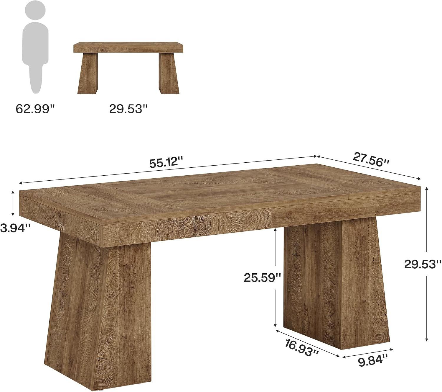 Tribesigns 55" Executive Desk, Wooden Office Desk with Double Pedestal, Modern Computer Writing Table for Home Office, Light Brown