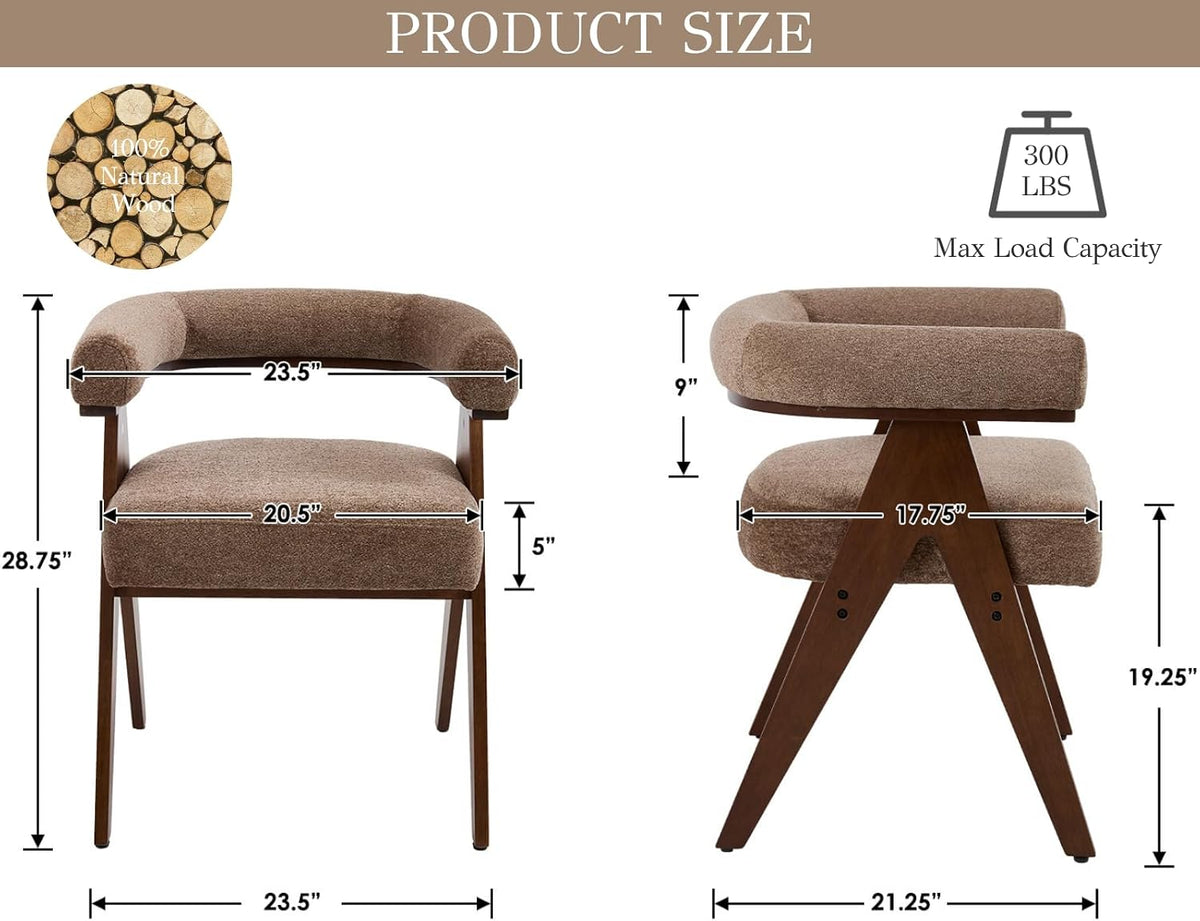 CIMOTA Barrel Wooden Dining Chairs with Arms Set of 2, Farmhouse Fabric Upholstered Kitchen Chairs with Walnut Wood Legs Contemporary Armchairs Accent Side Chairs for Dining Living Room,Chenille Khaki
