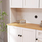 71" Kitchen Pantry Storage Cabinet with Microwave Shelf, Modern Freestanding Hutch with Adjustable Shelves, 6 Doors and Drawer, Wood Countertop for Kitchen, Dining Room, White