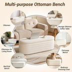 Ottoman with Storage 45.5" Storage Ottoman Bench White | Teddy Upholstered Entryway Bench Hidden Storage, No Assembly, Cozy, for Living Room, Bedroom, Apartment