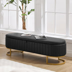 Storage Ottoman Bench, 63" Faux Leather End of Bed Bench Bedroom Bench King Size with Golden Metal Legs, Upholstered Storage Bench for Bedroom Living Room Entryway and Window, Black