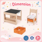 Costzon 4 in 1 Kids Table and Chairs with Building Blocks (Natural) | Wooden Toddler Activity Table Set w/ Detachable Graffiti Tabletop, Blackboard and Storage Drawers for Play, Arts & Crafts
