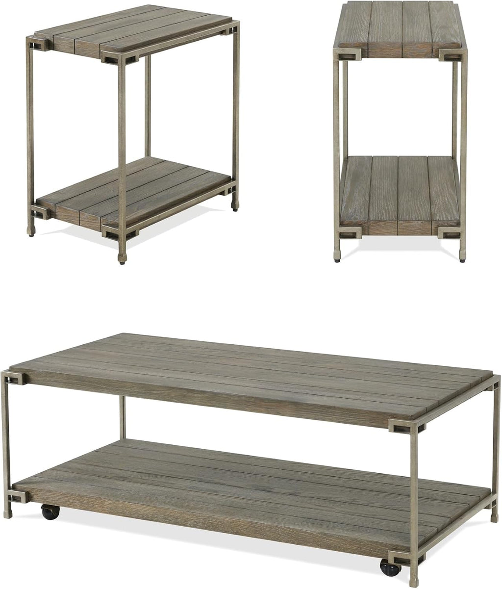 3-Piece Metal Frame Wood Coffee Table Set with Chairside Tables | Aged graphite finish with metal and wood construction