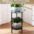 2-Tier Metal Round Side Table Black Accent Coffee Tables Small Space Corner Plant Stand Shelf for Indoor Outdoor Use Patio Balcony End Table Butterfly Print Weather-Resistant