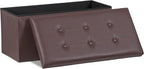 SUPER DEAL 30 inch Storage Ottoman, Faux Leather Folding Ottoman Bench, Padded Footrest, Entryway Seating Bench for Bedroom Living Room Entryway, Holds up to 660 lb, Brown
