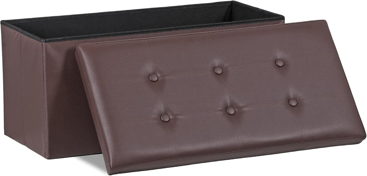 SUPER DEAL 30 inch Storage Ottoman, Faux Leather Folding Ottoman Bench, Padded Footrest, Entryway Seating Bench for Bedroom Living Room Entryway, Holds up to 660 lb, Brown