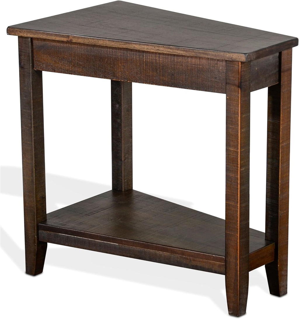 Benzara Flint Chairside Table with Shelf- 24 Inch Angled Dark Brown Mahogany