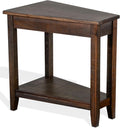 Benzara Flint Chairside Table with Shelf- 24 Inch Angled Dark Brown Mahogany