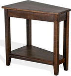 Benzara Flint Chairside Table with Shelf- 24 Inch Angled Dark Brown Mahogany