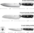 PAUDIN Damascus Knife Set 3 PCS, Japanese VG10 Steel Core, Ultra Sharp Chef Knife Set, Full Tang G10 Handle, Damascus Kitchen Knives