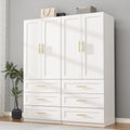 White Armoire Wardrobe Closet: 75" Large Wardrobe Closet with 6 Drawers, Bedroom Armoires with 4 Doors, Wooden Tall Closets Cabinet for Hanging Clothes (63")