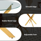 Aoowow Round Dining Table with Glass Top, 35.4” Modern Kitchen Table for 4, Small Glass Circle Dinner Table with Metal Legs for Dining Room, Golden