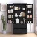 Polibi 72" Fluted Kitchen Pantry Cabinet with Drawers & 3 Shelves,Black | 8 Built-In Door Spice Racks. Sturdy MDF,Freestanding Storage Organizer for Kitchen Dining Room