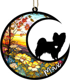 Personalized Dog Memorial, Custom Name Papillon (Black White) Dog Christmas Ornament with Name, Custom Breeds, Pet Loss Light Catcher, Gifts for Lovers Loss of Pet Sympathy on Mothers Day Christmas