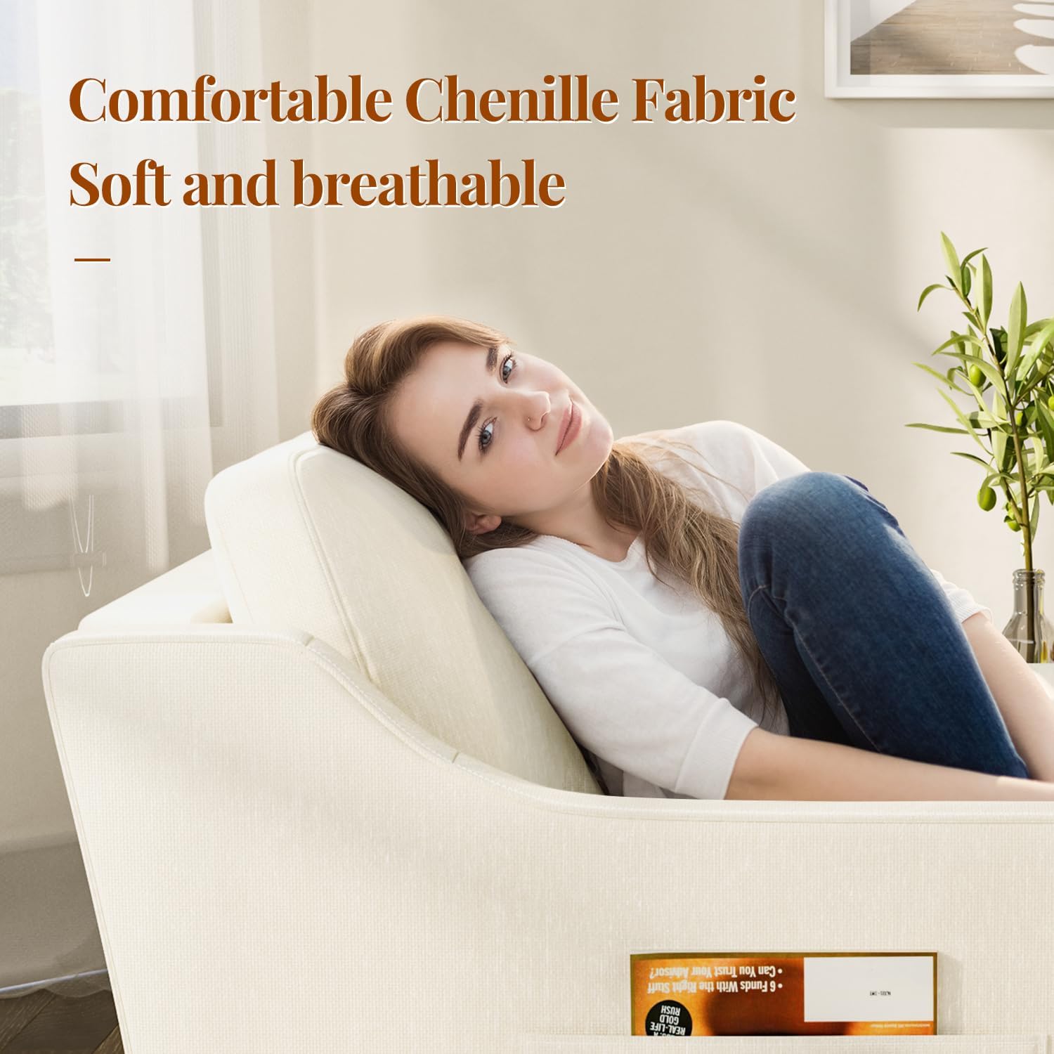 360°Swivel Accent Chair with Lumbar Support, Swivel Armchair with Deep Seat | Soft Chenille Upholstered, Metal Swivel Base, Set of 2 Beige Chairs for Reading & Relaxing, Living Room