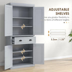HOMCOM 72" Kitchen Pantry Cabinet Freestanding Tall Storage Cabinet Gray | Traditional Kitchen Pantry, 4 Doors, Drawer, 3 Adjustable Shelves, for Dining Room