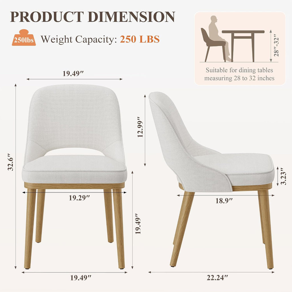 MALOL Wooden Dining Chairs Set of 2, Modern Fabric Upholstered Dining Room Chair, Kitchen Side Chairs, Farmhouse Armless Dinner Chair with Open Back for Kitchen, Beige