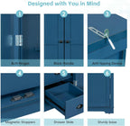 LUMISOL Kitchen Pantry with Drawers, 72" Tall Freestanding Cupboard Storage Cabinets with Door Shelves & Pull-Out Trays, Dining Storage Cabinet Cupboard with Adjustable Shelves, for Dining Room, Blue