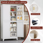 PAOFIN 75" H Metal Storage Cabinet, Pantry with 6 Door Shelves and 4 Adjustable Shelves, Leveling Foot for Kitchen, Living Room and Dinning Room, White