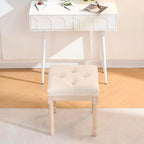 French Style Vanity Stool, Linen Fabric Upholstered Tufted Bathroom Makeup Stool with Brushed Wood Legs, 350lbs Weight Capacity, Foam & Solid Wood Frame, 15.8"x15.8"x17.7" (Beige)