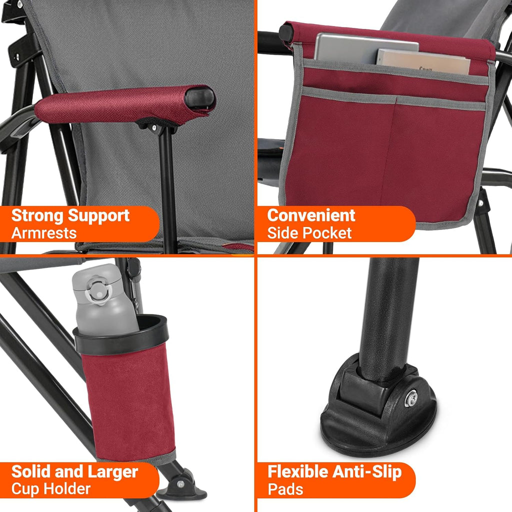 Overmont Camping Chair with Lumbar Support for Adults - Oversized with High Back Supports 450 LBS - Heavy Duty Folding Chair Portable for Outdoor Lawn Patio Balcony with Patent No.: US D1.028.543 S