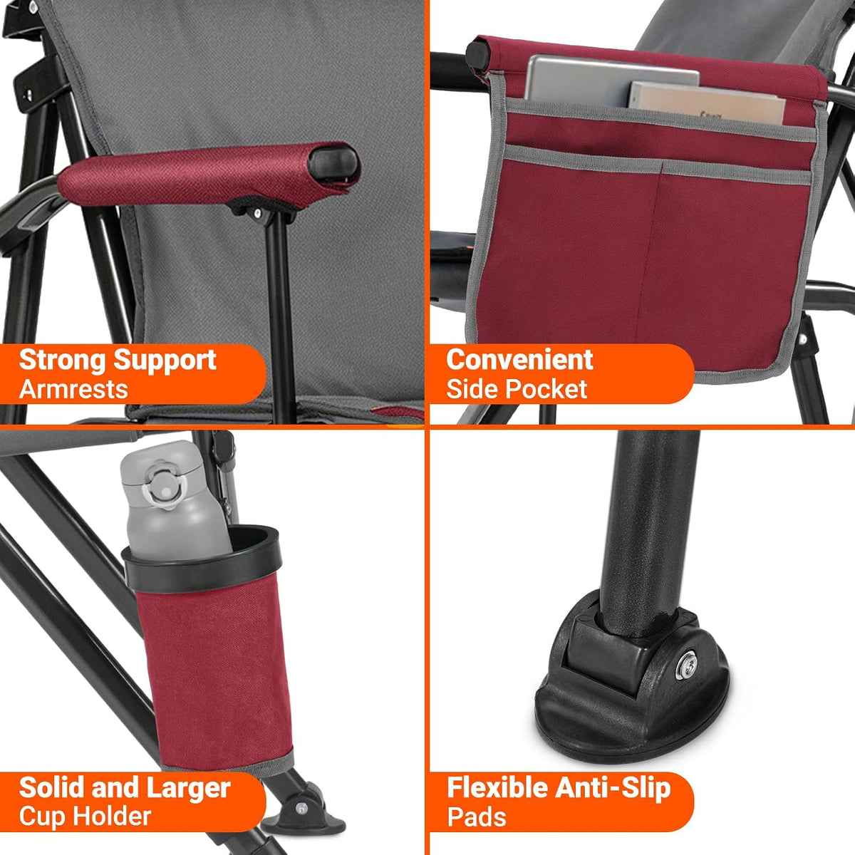 Overmont Camping Chair with Lumbar Support for Adults - Oversized with High Back Supports 450 LBS - Heavy Duty Folding Chair Portable for Outdoor Lawn Patio Balcony with Patent No.: US D1.028.543 S