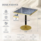 31.5'' Tulip Table, Square Pedestal Dining Table with Sintered Stone Tabletop, Gold Aluminum Alloy Edge & Base, Bistro Table for 2-4 Person for Kitchen/Cafe/Small Spaces/Restaurant (Sapphire Galaxy)