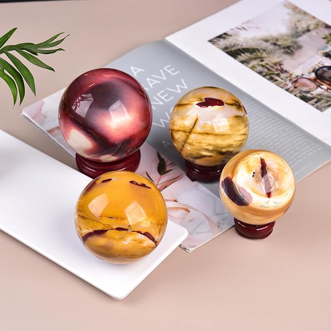 JIC Gem Yellow Healing Crystal Ball Sphere Natural Gemstone Ball Egg Yolk Stone Crystal Decorative Ball Chakra Meditation Reiki Home Office Decoration 8-9cm