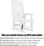 Poly Lumber Patio Glider with Cup Holders, High Backrest and Deep Contoured Seat, HIPS Material, All-Weather Resistant, Heavy Duty 700 Pounds (White, 1-Seat)