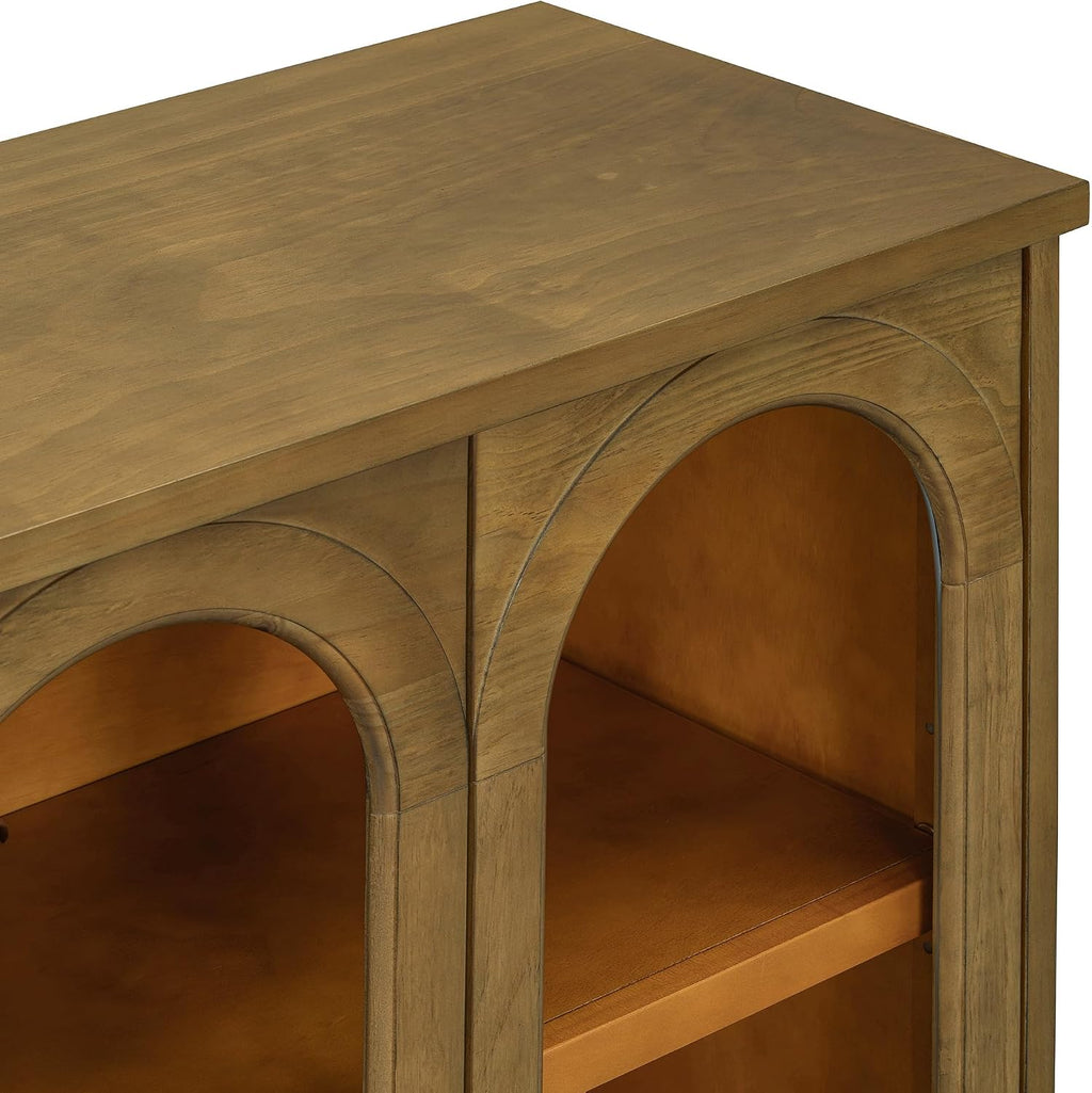 SOFTSEA Farmhouse 58" Sideboard with Adjustable Shelves, Glass Arch Buffet Cabinet for Kitchen and Living Room, Old Pine