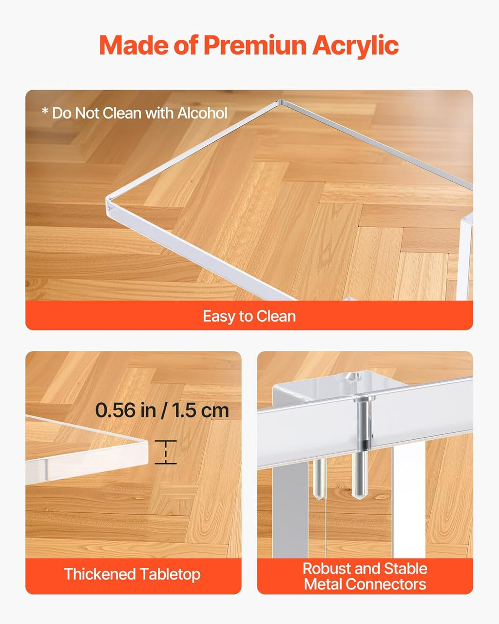 VEVOR Acrylic Narrow Console Table for Entryway, Clear Skinny Entry Side Table, 2-Tier Modern Transparent Sofa End Table, Square Legs, for Hallway, Foyer, Living Room, 7.6" D x 39.4" W x 31.5" H