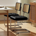 Rattan Dining Chairs Set of 2, Modern Dining Room Chairs with Solid Wood for Kitchen Living Room, Mid Century Comfy Chairs, Upholstered Faux Leather Black