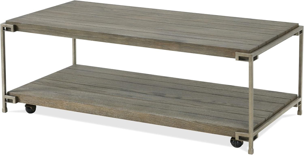 Polay Coffee Table Set with 2 Chairside Tables Metal Frame Wood | Modern coffee table set with aged graphite finish, hardwood and oak veneer construction, removable casters for mobility,
