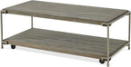 Polay Coffee Table Set with 2 Chairside Tables Metal Frame Wood | Modern coffee table set with aged graphite finish, hardwood and oak veneer construction, removable casters for mobility,