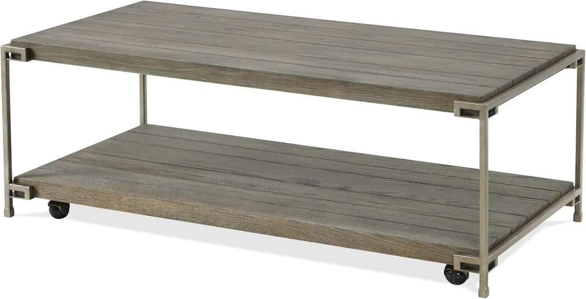 Polay Coffee Table Set with 2 Chairside Tables Metal Frame Wood | Modern coffee table set with aged graphite finish, hardwood and oak veneer construction, removable casters for mobility,