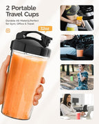 iCucina Smoothie Blender, 1000W Personal Blender for Shakes and Smoothies with 2 x 32oz Protable Cups and Lids, Single Serve Blenders for Ice Crushing, Bean Grinding, Frozen Fruit Drinks, Black