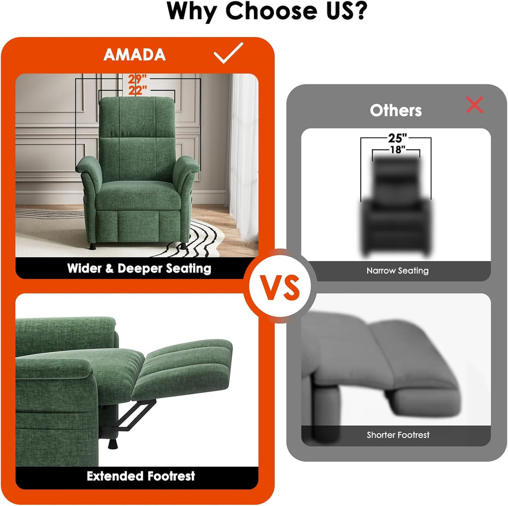 AMADA HOMEFURNISHING Power Recliner Chair for Adults, Adjustable Modern Chenille Reclining Chair with Side Pockets, Remote, Footrest, Thick Seat Cushion for Home Theater, Living Room, Bedroom & RV