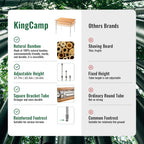 KingCamp Bamboo Folding Camping Table, 4-Fold Adjustable Outdoor Table | Portable Design with Carry Bag, Natural Bamboo Top, Ideal for RV Outdoor Picnic Backyard Camping