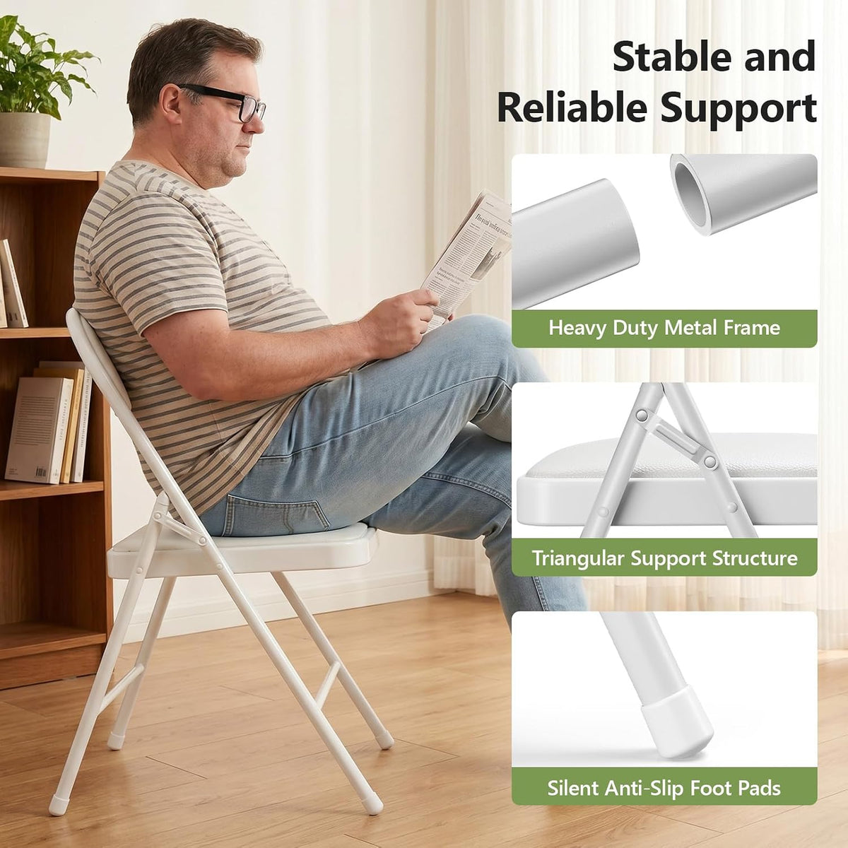 Folding Table and Chairs, 6ft Folding Table with Adjustable Height& PU Leather Padded Folding Chairs 6 Pack, Portable Table and Chairs Set for Indoor&Outdoor Use(White Table& White Chair)