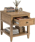 Signature Design by Ashley Sharlance End Table with Drawer, Built-in USB-A & USB-C Charging Ports, Hardwood and Hickory Veneer Side Table for Living Rooms, Light Brown, 20'' W x 26'' D x 24'' H