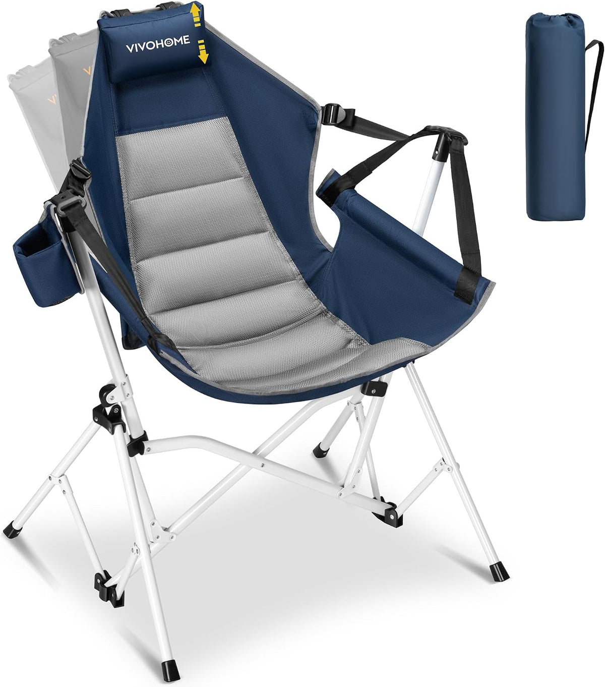 VIVOHOME Reclining Hammock Camping Chair, Portable Rocker Chair for Outdoor | Foldable, Supports 400 lbs, 600D Breathable Mesh, Cup Holder