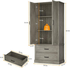 IDEALHOUSE Kitchen Pantry Cabinet, Freestanding Tall Hutch with Barn Doors, Drawer and 2 Adjustable Shelves for Dining Room, Kitchen, Grey