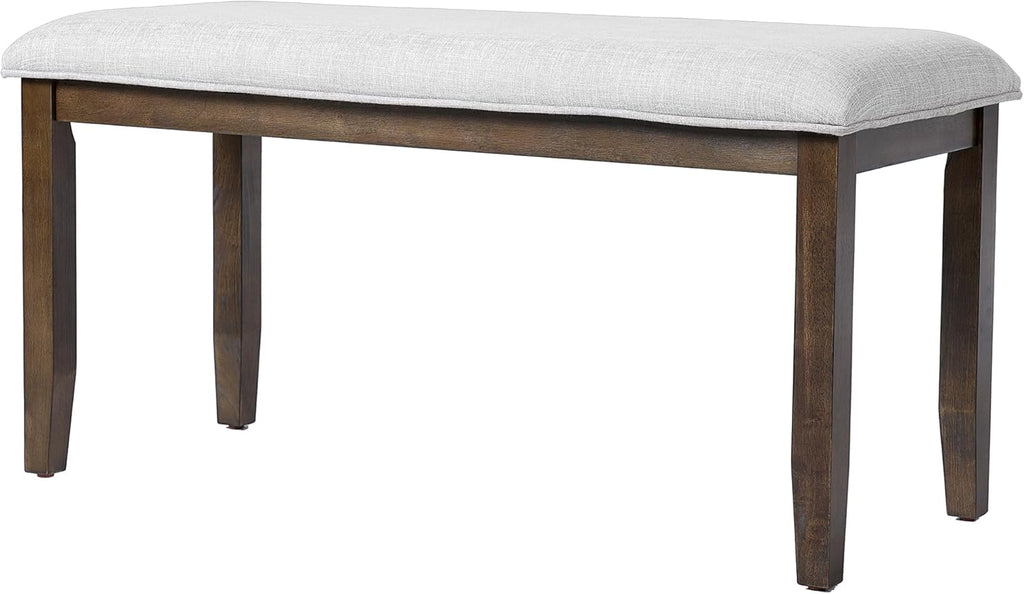 38-inch Small Upholstered Dining Bench, Vintage Wooden Bench Indoor, Entry Way Bench with Cushion, Farmhouse Rectangular Ottoman for Kitchen Bedroom End of Bed and Hallway (Beige+Brown)