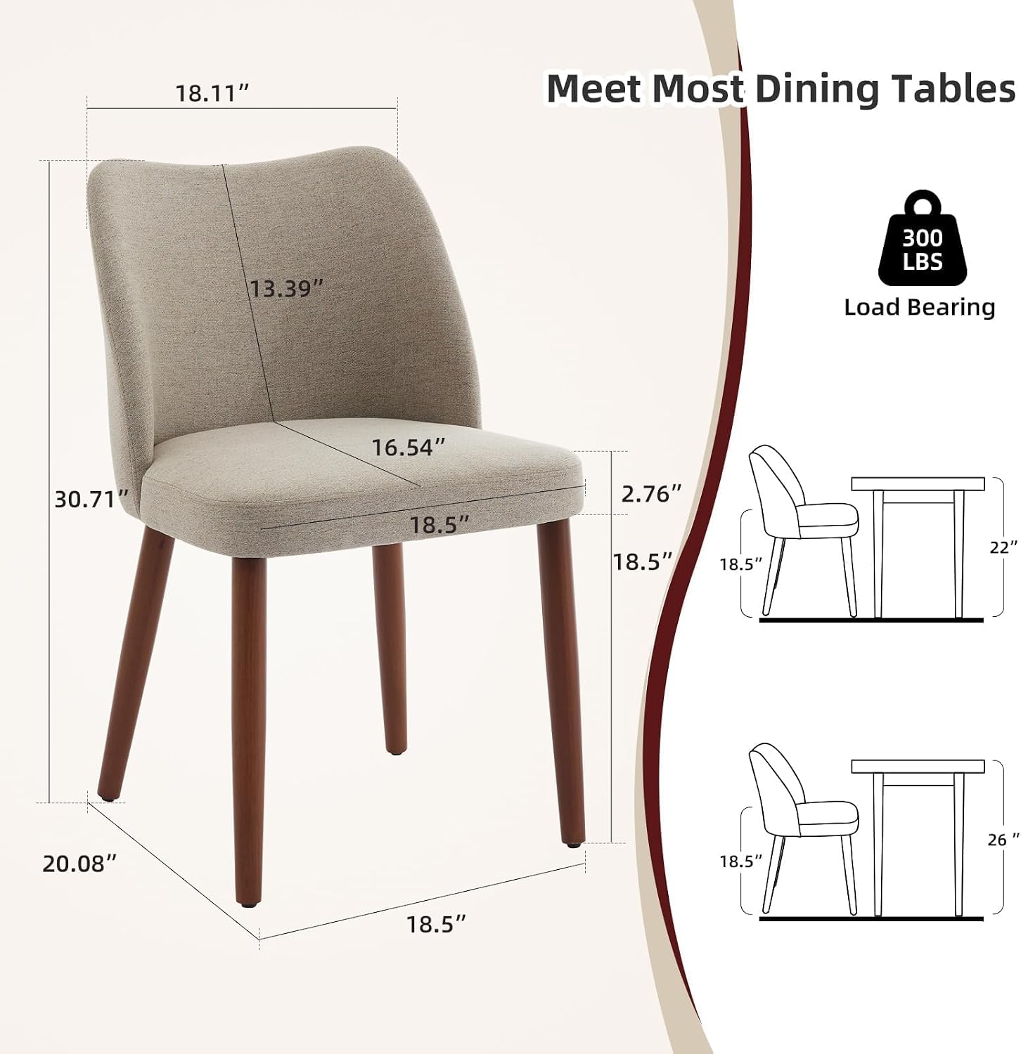 GarveeHome Dining Chairs Set of 4, Modern Hollow Back Dining Room Chair | Upholstered Kitchen Chairs with Adjustable Foot Pads, Wooden Dinner Chair for Kitchen Dining Room