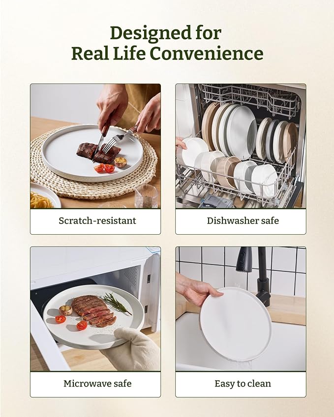 Famiware Nebula Dinnerware Set with Pasta Bowls, Service for 4 (16pcs), Fine Stoneware Plates and Bowls Sets, Microwave and Dishwasher Safe Dishes Set, White