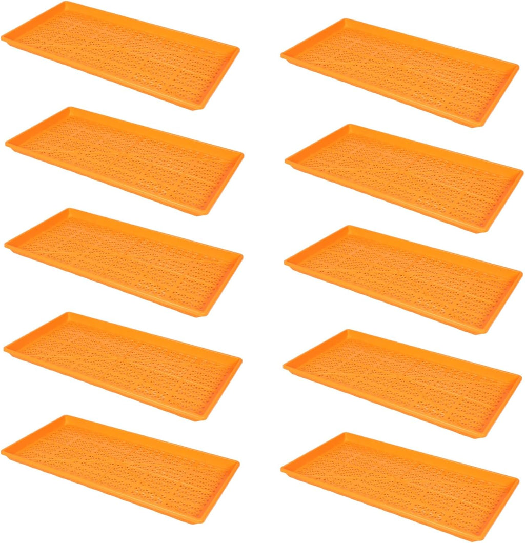 SUNPACK 10" x 20" Heavy Duty Mesh Plastic Seed Starting Tray, Orange, 1" (Pack of 10) - Ensures Water Drainage and Aeration, Perfect for Greenhouses or Indoor Gardening