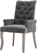 cinkehome Upholstered Dining Chairs, Dining Room Kitchen Chair with Armrest and Solid Wood Leg, Mid Century Modern Side Chairs (Gray, Chenille)