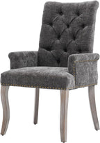 cinkehome Upholstered Dining Chairs, Dining Room Kitchen Chair with Armrest and Solid Wood Leg, Mid Century Modern Side Chairs (Gray, Chenille)